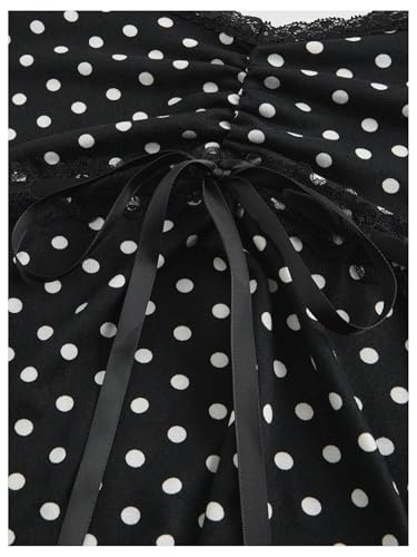 SOLY HUX Women's Y2k Lace Trim Polka Dots T Shirt Cap Sleeve V Neck Ruched Bow Tee Crop Tops3