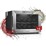 FOHERE 8 Bottles Small Wine Fridge, Countertop Wine Fridge with Double Glass Doors, LED Light, Digital Temperature Control, Wine Cellar for Bar, Home, Office, Stainless