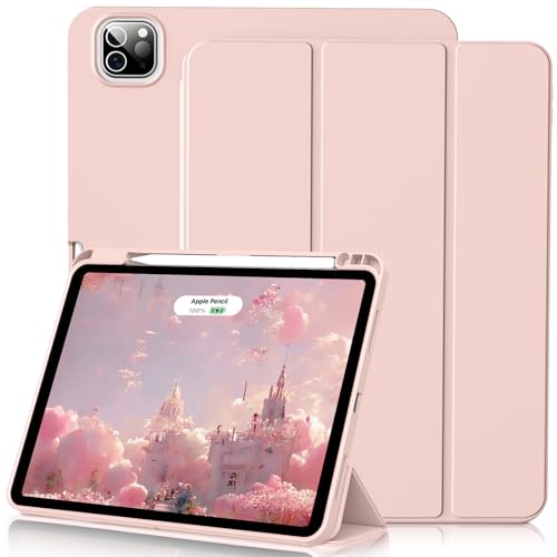 Lsmmpoba Hülle für iPad Pro 12 9 Zoll 6./5./4./3. Generation mit Stifthalter Unterstützung Pencil Aufladung der 2. Gen TPU Rückseite für iPad Pro 12 9 2022/2021/2020/2018 Rosa