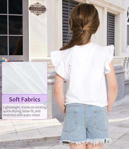 Image of Girls Ruffle Short Sleeve Blouse Twist Front Shirt Summer Crewneck Casual Tops White 13-14 Years