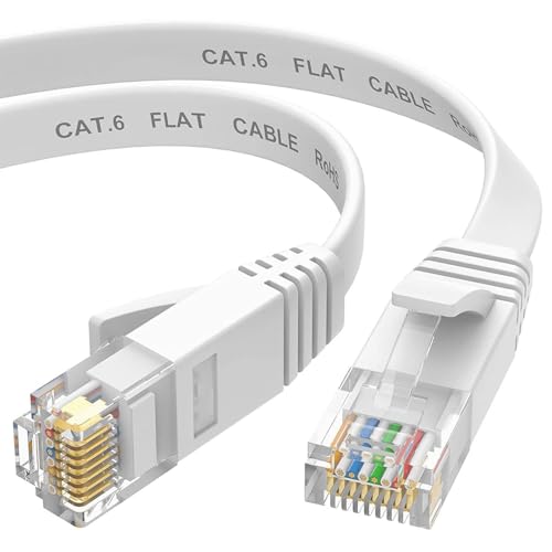 Image of ETZIN Cat6 Ethernet 3 Meter Cable RJ45 Flat LAN wire High Speed 250MHZ / 1 Gigabit Speed UTP LAN Cable, Network Internet Cable, Patch Computer Cord Gigabit Category 6 Wires for Modem White (3M)