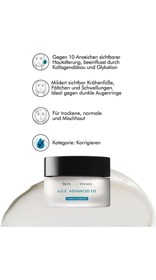 Skinticals A.G.E. Eye Complex - Crema per occhi contro occhiaie, rughe, gonfiore, trattamento anti invecchiamento, con estratto di mirtillo, peptidi per contorno occhi radioso e liscio, per donne e