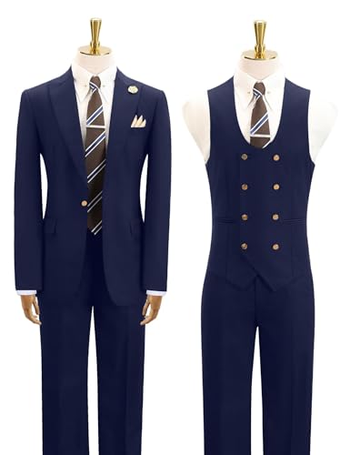 Wehilion Men's Slim Fit Suit Set Double Breasted, 3 Pieces Formal Bussiness Suits for Men Wedding Prom Suits4