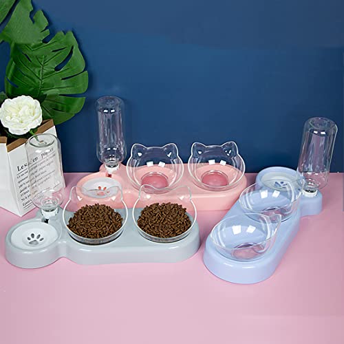 Triple Cat Bowls For Food And Water, Plastic Raised Cat Dishes, Automatic Water Bottle 3 In 1 Pet Bowls 2 Food Bowls And Water Feeder Set Wet Dry Food Bowl Set For Cats Puppy Small Dogs (Cherry Pink) #TOP4