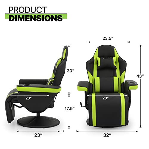 Magshion-Gaming-Recliner-Chair-Ergonomic-Computer-Chair-for-Adults-Teens-PU-Leather-Seat-Adjustable-Reclining-Game-Chair-with-Headrest-Lumbar-Support-Footrest-and-Cup-Holder-for-Living-Room-Green Magshion Gaming Recliner Chair Ergonomic Computer Chair for Adults Teens PU Leather Seat Adjustable Reclining Game Chair with Headrest Lumbar Support Footrest and Cup Holder for Living Room Green