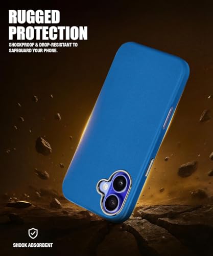 Image of WOW IMAGINE Back Cover for iPhone 16 | Shockproof Tough Leather Texture Hard Mobile Case | Ultra Slim Non-Slip Grip | Inner Velvet Fabric | Metal Camera Ring - Blue