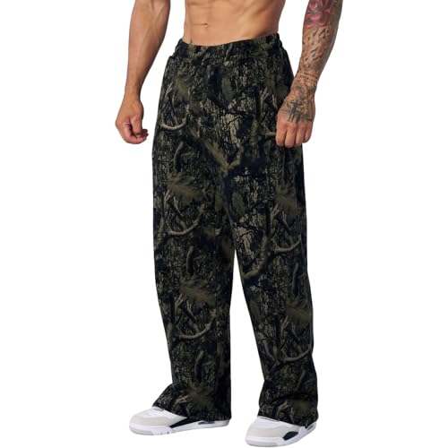 Mens Casual Graphic Print Sweatpants Elastic Waist Wide Leg Trendy Joggers Workout Athletic Track Pants