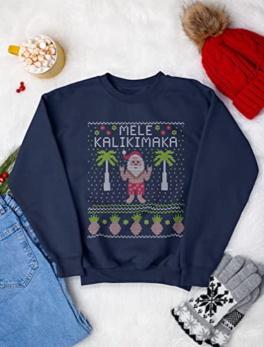 Tstars Mele Kalikimaka Sweatshirt Men Hawaiian Santa Ugly Christmas Sweater Style Shirt XX-Large Navy4