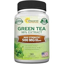 aSquared Nutrition Green Tea Extract with EGCG 180 Capsules 500mg per Capsule 75% Polyphenols, 45% EGCG Antioxidant Support, Heart Health, Natural Detox Low Caffeine Supplement