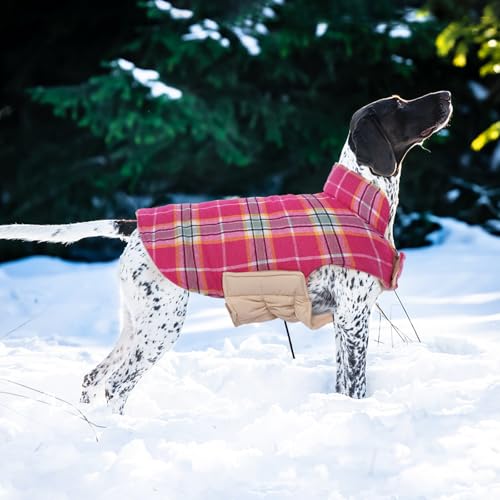 Image of Kuoser Waterproof Dog Coat, Warm Reversible Dog Jacket with Leash Hole | Soft Cozy Dog Cold Weather Coats for Rainy Snow Days, Lightweight Jacket for Medium Dogs, Xmas Dogs Snowsuit Rose M