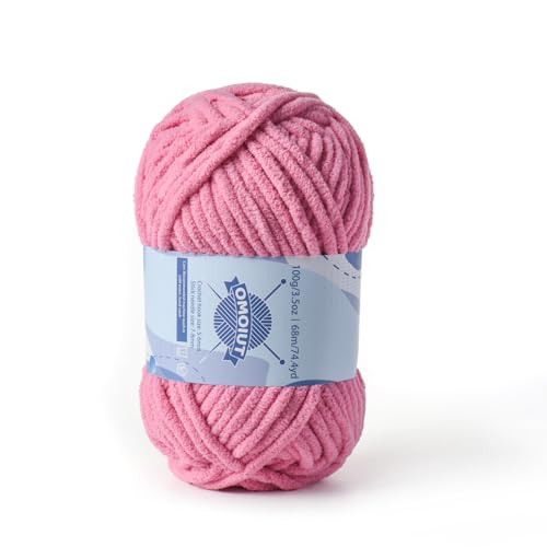 Image of Chunky Chenille Yarn for Crocheting, Baby Yarn for Crocheting Soft Blankets, Bulky Yarns for Crochet Amigurumi, 100g (74.3yds) Fluffy Velvet Yarns for Hand Knitting (Deep Pink)