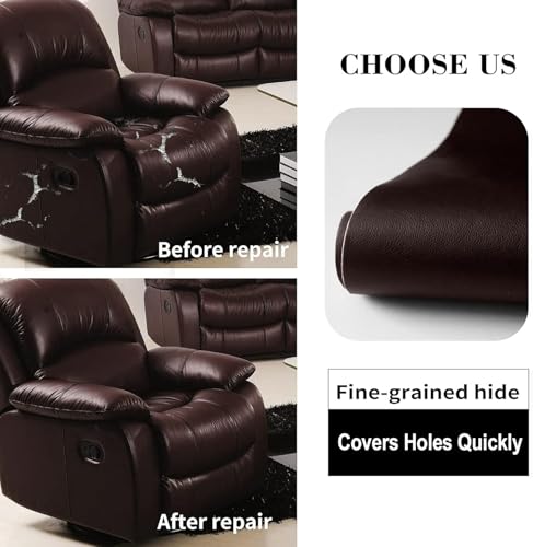 Lifeshoon Leather Repair Patch, Self Adhesive Leather Repair, Large Vinyl Patch Tape for Couches, Furniture, Car Seats, Cabinets, Wall, Handbags (Brown, 3.5X79 Inch)