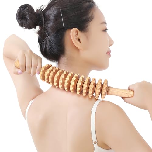 Image of Wood Massage Roller Muscle Roller Fascia Blaster Lymphatic Drainage Massager Wood Therapy Massage Tools for Deep Tissue Muscle Pain Relief(12-Wheel)