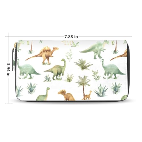 Long Wallets Leather Bifold Wallet for Women Dinosaur Grass with Zipper Credit Card Holder Large Capacity2