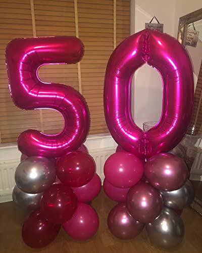 Image of 40 Inch Hot Pink 40 Number Balloons Giant Jumbo Huge 40 Foil Mylar Helium Number Digital Balloons Dark Pink Birthday Mylar Digital Balloons 40th Birthday Party 40th Anniversary Events Party