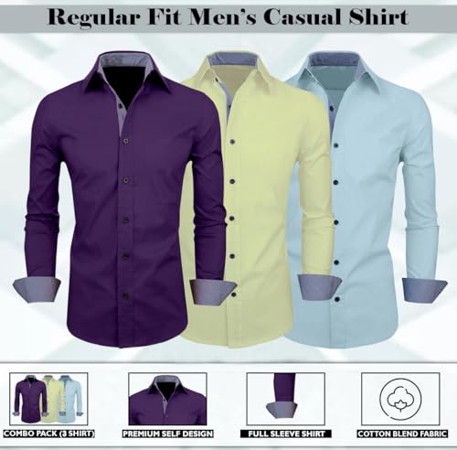 Image of Zombom Men's Combo Regular Fit Cotton Blend Full Sleeve Casual Shirts Pack of 3