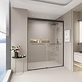 44-48" W x 72" H Double Sliding Shower Door, Semi-Frameless Bypass Bathroom Sliding Door with 1/4" (6mm) Tempered Glass for Walk-in Shower (Matte Black)