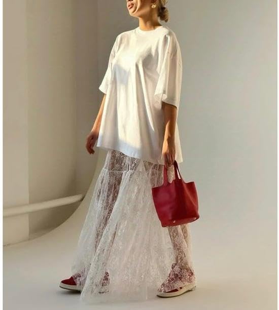 Women's Summer Sheer Lace Maxi Skirt Floral Lace A Line Mesh See Through Flowy Trendy Beach Long Skirts - Image 6