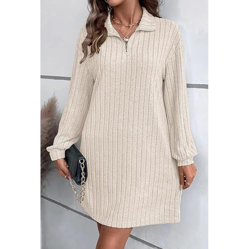 Robe pull col V femme coton doux tricot hiver fermeture éclair chic - 4