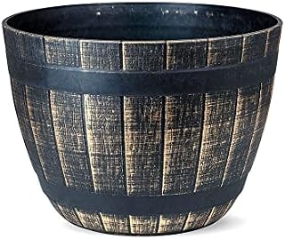 SG Traders Half Barrel Cask Planters, Flower Pot Recycled Plastic Pot Hand Crafted Finish Garden Pot, Suitable for Indoor or Outdoor Use, Plant Pot for Plants, Round Gold Silver Planter 51 x 38cm
