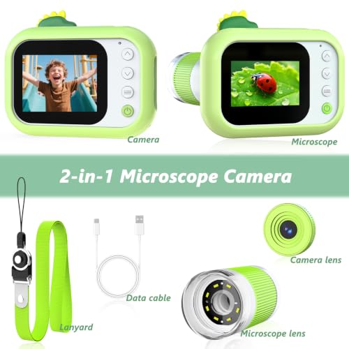 Dinosaur Kids Camera Microscope for Kids Handheld Mini Portable Digital Rechargeable 1000X with 2.4 Screen 1080P 3 in 1 Microscope Photography Recording Age 3-12 Children Students - image 2