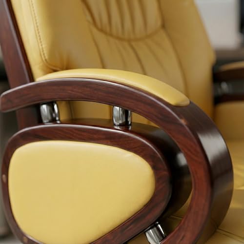 Image of Lakdi The Furniture Wooden Executive Chair for Office - High Back Leatherette Director Boss Chair with Solid Wood Base, Wooden Polish & Adjustable Height - 111011296 Gold