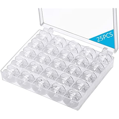 Eoehro 25 Pcs Bobbins for Sewing Machine, Sa156 Bobbins, Bobbins Class 15, Sewing Accessories, Plastic Bobbin with Case(1 Box) Cover