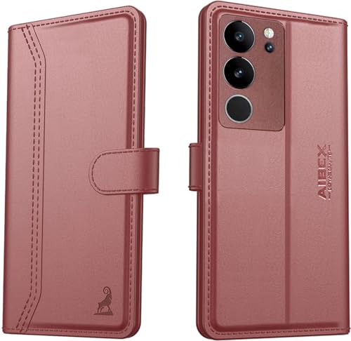 Image of AIBEX Compatible for Vivo V29 Pro 5G / Vivo V29 5G Flip Cover Leather Finish | Inside TPU with Card Pockets | Wallet Stand | Complete Protection Flip Case - Brown