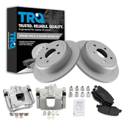 Image of TRQ Rear Brake Pad and Rotor Set Ceramic G Coated Rotors Calipers