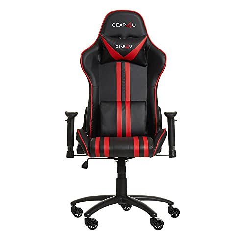 GEAR4U Elite Black/Red Silla de Gaming, Leather, Metal, Espuma, Blanco/Rojo, Talla única Cover