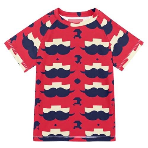 Boys Short Sleeve T-Shirts Beard Red Graphic Rashguard Kids Swim Shirts Sun UPF 50+