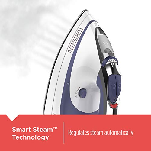 Black+Decker Advantage Steam Iron, Nonstick Stainless Steel Clothing Iron, White/Blue, IR1070SC - Image 4