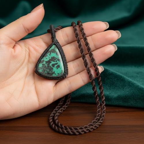 Chrysocolle naturelle pendentif trilon avec cordon en cuir - 5