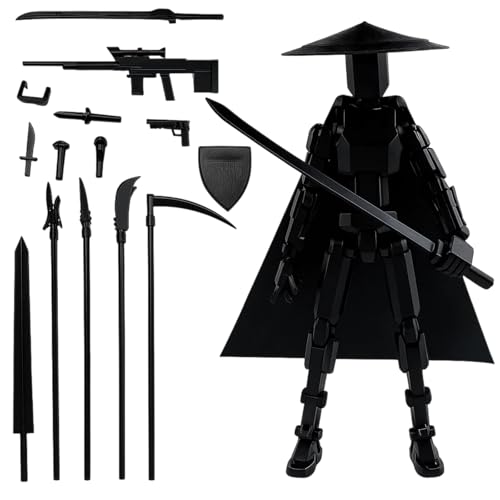 T13 Action Figure, Multi-Jointed Movable Robot Toy with Cloak and Hat, Stop Motion Figure for Desktop Decoration, Gift for Collectors and Kids