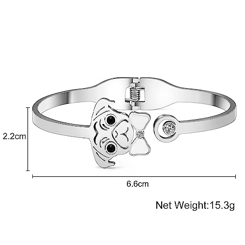 Image of WEVENI Cute Pug Gifts For Pug Lovers Stainless Steel Shell Pug Bracelet Cuff Bangle 18k Gold Plated Pet Dog Bangles Jewelry Charms Pugs Mom Gifts