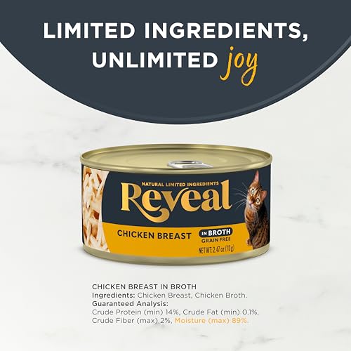 Image of Reveal Chicken Breast in Broth Wet Cat Food 24-Pack 2.47 oz Cans | 100% Natural, High Quality Protein, Limited Ingredient, Grain Free, Complementary Food, No Fillers, No Artificial Additives
