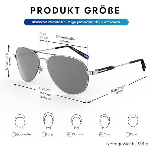 Pilotenbrille DADA-PRO Sonnenbrille für Herren und Damen, polarisiert