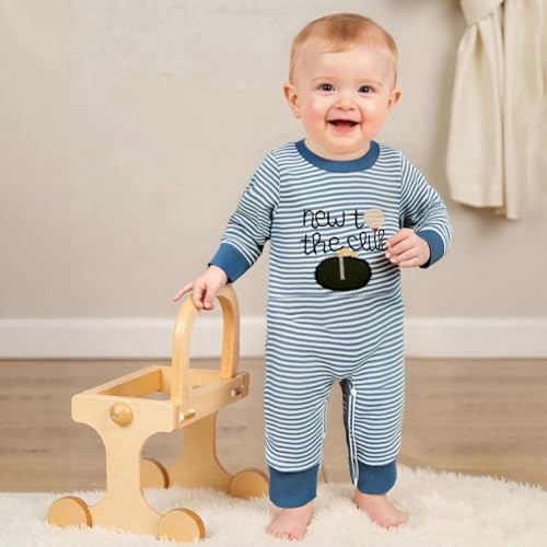 Newborn Baby Boy Golf Clothes New to the Golf Club Embroidery Waffle Long Sleeve Jumpsuit Romper Baby Shower Outfit3