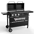 Brand-Man Propane Gas and Charcoal Grill Combo, Dual Fuel BBQ Combo Grill with Dual Lids & 2 Side Shelves for Outdoor Kitchen & Backyard Barbecue Cooking, Black