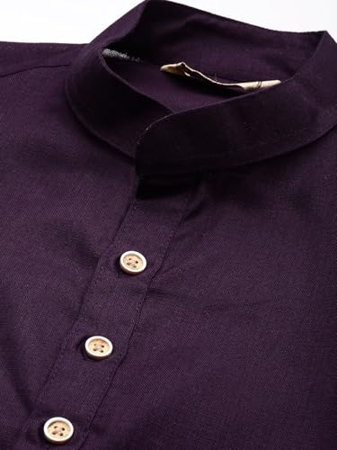 Image of Majestic Man Men's Cotton Regular Fit Casual Mandarin Collar Ethnic Motifs Solid Long Kurta
