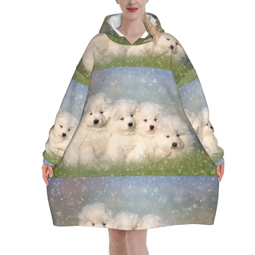 Sweat à capuche en flanelle haut de gamme motif petit samoyède et chiens blancs