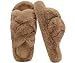 COFACE Women's Fluff Slippers Open Toe Fuzzy Faux Fur Ladies House Fashion Cross Band Platform Slide Shoes with Comfort Arch Support, Indoor Outdoor Sole,Khaki Size 8