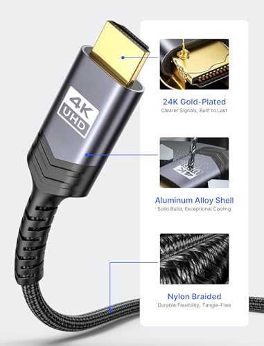 Image of Mini HDMI to HDMI Cable 15FT, JSAUX [Aluminum Shell, Braided] High Speed 4K 60Hz HDMI 2.0 Cord, Compatible with Camera, Camcorder, Tablet and Graphics /Video Card, Laptop, Raspberry Pi Zero W -Grey