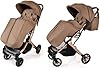 Lightweight Stroller, Baby Pushchair, Compact Travel Buggy, One Hand Foldable, Upgraded Wheels, Four Seasons Stroller, Foot Cover, Mommy Bag, Rain Cover (Khaki - Rose Gold Frame)