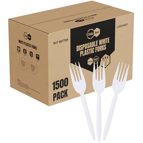 1500 Pack Disposable Plastic Forks Bulk White Plastic Forks for Restaurant Catering Takeout Party Picnic BBQ Wedding Disposable Silverware