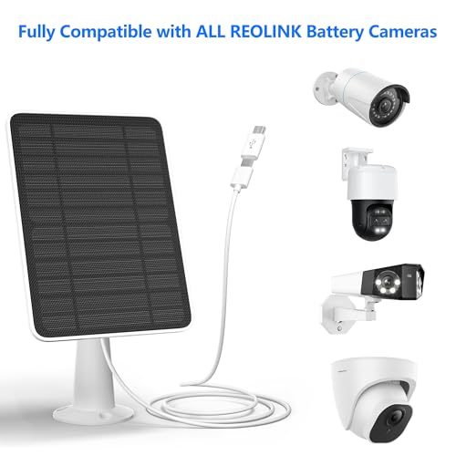 Solar Panel Charger Compatible with Reolink Argus 2E/Eco Ultra/Go PT Plus/Go Plus/Argus 3 Pro/Argus PT, 5W Solar Panels for Reolink Battery Camera, IP65 Waterproof 10ft Cable Secure Wall Mount, 3 Pack