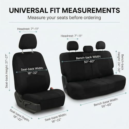 Image of FH Group Universal Car Seat Covers Full Set for SUV Truck Sedan Vans | All-Purpose Cloth Seat Cover Set Airbag Compatible Washable Split Bench Protector Interior Upgrade - Black