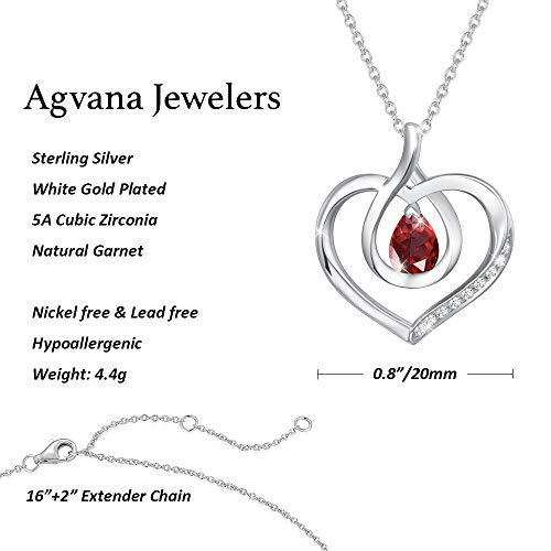 Agvana January Birthstone Jewelry Garnet Necklace For Women Sterling Silver Forever Love Infinity Heart Pendant Necklace Mothers Day Anniversary Birthday Gifts For Women Girls Mom Wife Her #TOP4