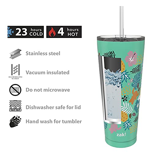 Image of Zak Designs Disney Movie Vacuum Insulated Stainless Steel Travel Tumbler with Splash-Proof Lid, Includes Reusable Plastic Straw and Fits in Car Cup Holders (18 /8 SS, 25 oz, Lilo and Stitch)