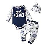 Zoputey Newborn Baby Boy Clothes Letter Print Long Sleeve Romper + Pants + Hat 3Pcs Set, White, 0-3 Months